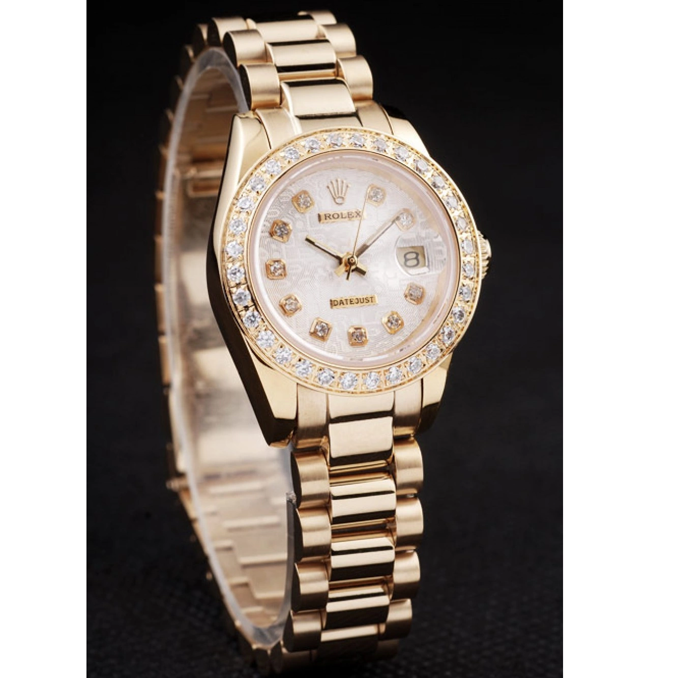 Aaa replica watch Gold Steel Datejust Yellow 98076 Plated Rolex Stainless Diamond 18k Plated 0817